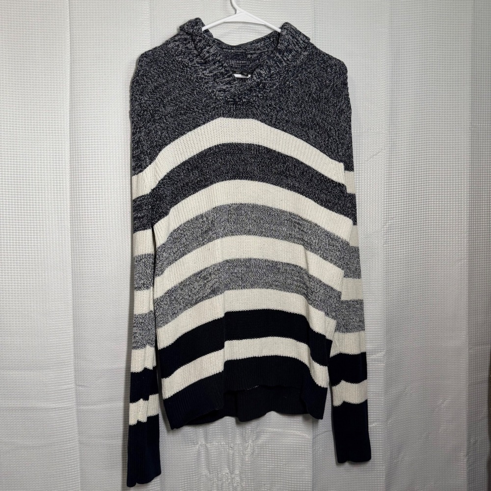 Express Striped Cowl Neck Sweater Medium Navy Blue White‎ Marled Knit Pullover